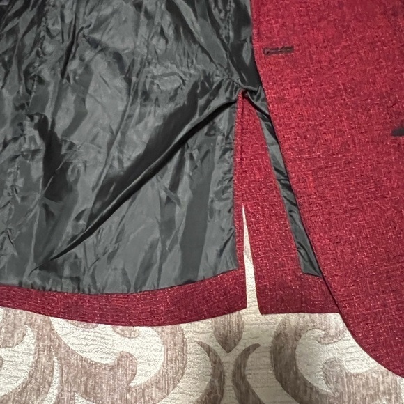 Women's Tweed Herringbone Blazer Jacket - Wine Red Classic Vintage, Size L - Picture 7 of 10